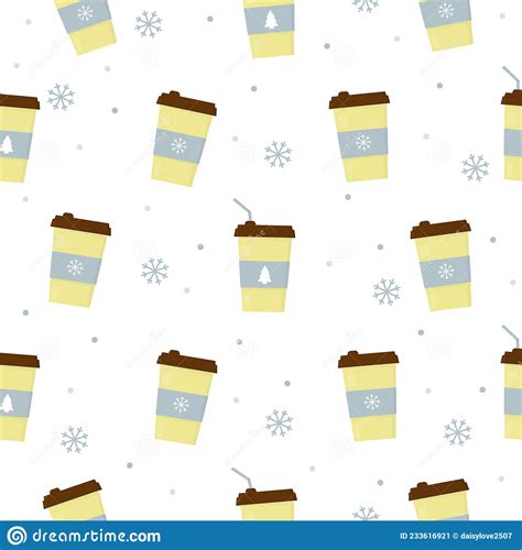 Winter Coffee Cup Seamless Pattern Vector Art Stock Vector