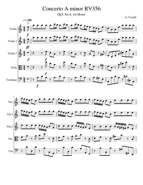 Vivaldi Concerto A Minor Rv356 Sheet Music For Violin Viola Cello