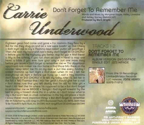 Carrie Underwood Dont Forget To Remember Me Us Promo Cd Single Cd5