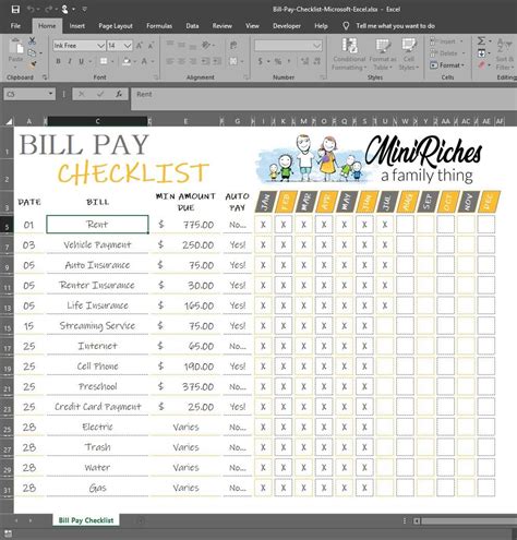 Bill Pay Checklist Mini Riches Family Money Household