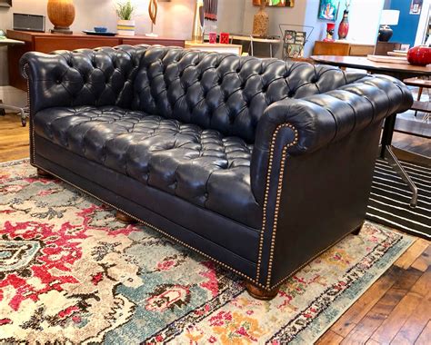 Vintage Chesterfield Sofa In Navy Blue 66″l Circa