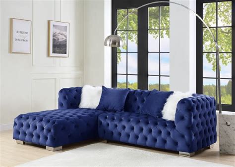 Lv00333 Blue Velvet Sectional Sofa Syxtyx Contemporary Acme Furniture Collections 