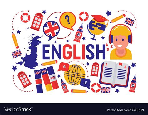 British English Language Learning Class Vector Illustration Brittish Flag Logo England