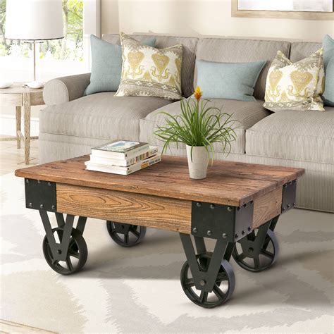 Harperandbright Designs Solid Wood Coffee Table With Metal Wheels