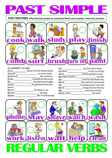 Simple past tense verbs show actions that took place in the past. PAST SIMPLE - regular verbs (past routines) - English ESL ...