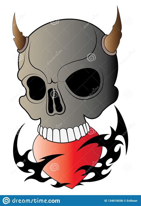 Art Heart Mix Devil Skull Tattoo Stock Vector Illustration Of Line