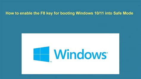 How To Enable The F8 Key For Booting Windows 1011 Into Safe Mode Youtube