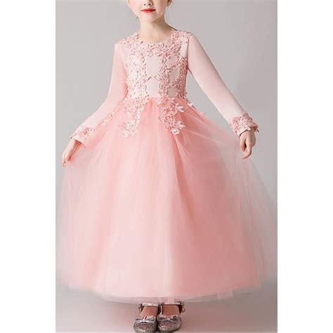 Unomatch Kids Girls Round Neck Flower Lace Wedding Dress