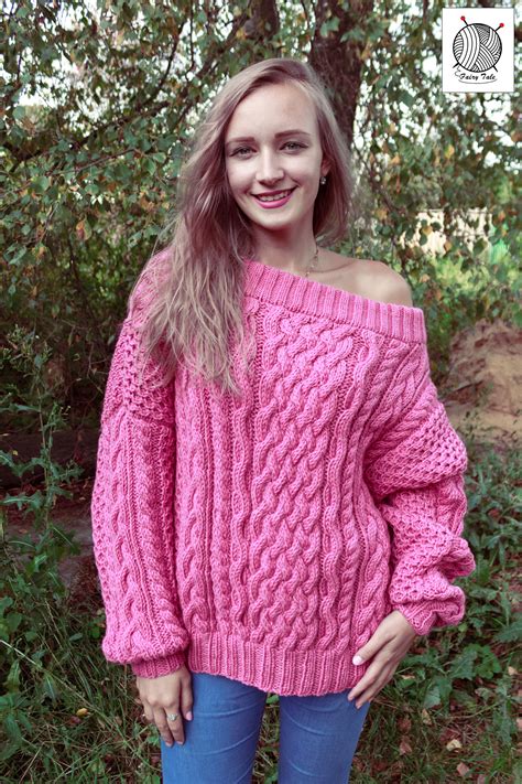Womens Hand Knitted Pink Sweater Unique Hand Made Knit Etsy