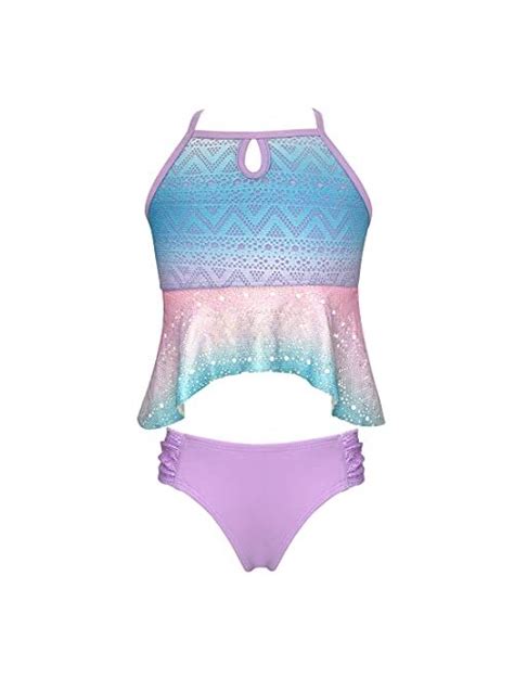 Buy Shekini Girls Bathing Suit Ruffles Flounce Printed Tie Side Two