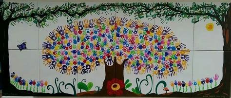 The Trees Of Lives Handprint Mural By Parents Teachers And Children Of