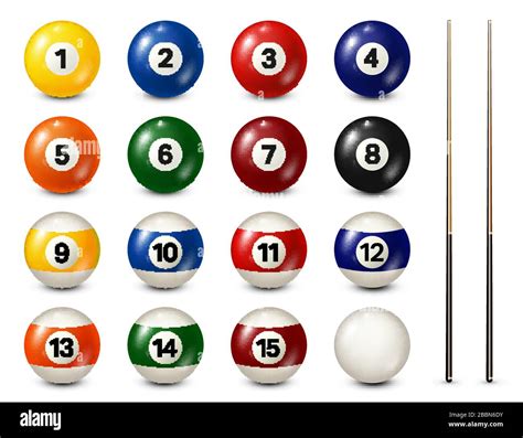 Billiard Pool Balls With Numbers Collection Realistic Glossy Snooker