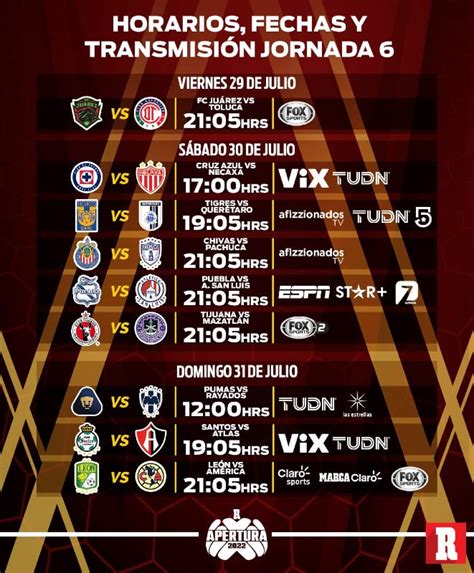 Liga MX Fechas Horarios Y Canales Para Ver La Jornada 6 Del Apertura 2022