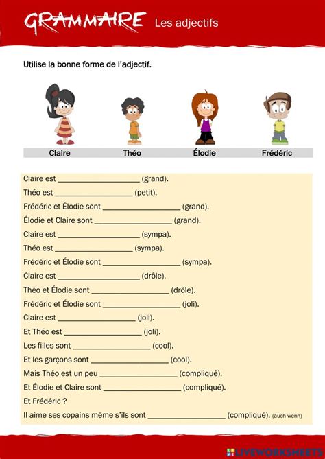 La Place Des Adjectifs Worksheet Worksheet French Free Nude Porn Photos