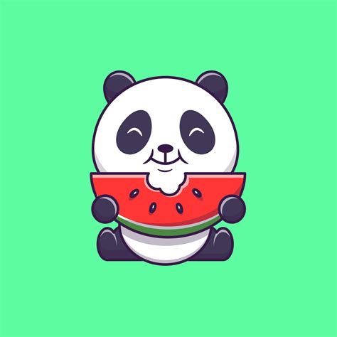 Cute Panda Eating Watermelon Cartoon Vector Icon Illustration Animal