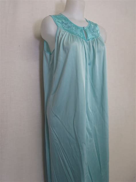 Vintage Nightgown Mad Men Nylon Nightgown Aqua Gem