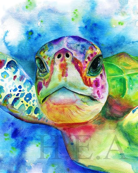 Watercolor Turtle Print Watercolor Sea Turtle Art Print Etsy In