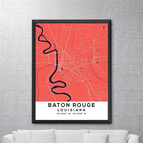 Baton Rouge Map Print Baton Rouge City Poster Vintage City Etsy