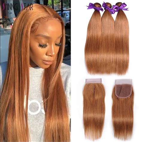 Blonde Brazilian Straight Hair Bundles With Closure Color 30 Human Hair