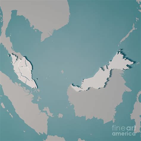 Malaysia Country Map Administrative Divisions 3d Render Digital Art By