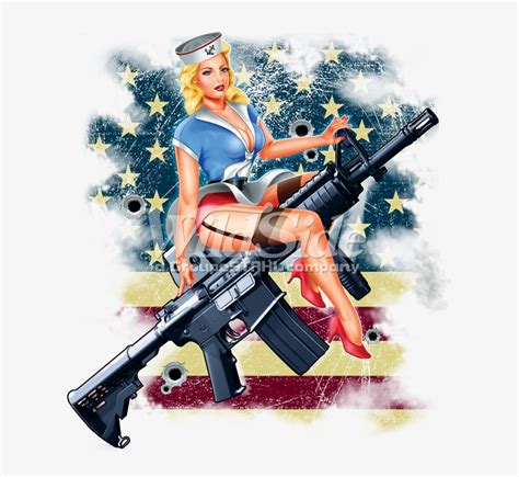 Pin Up Girl On Rifle With Flag Pin Up Girl Gun Free Transparent PNG