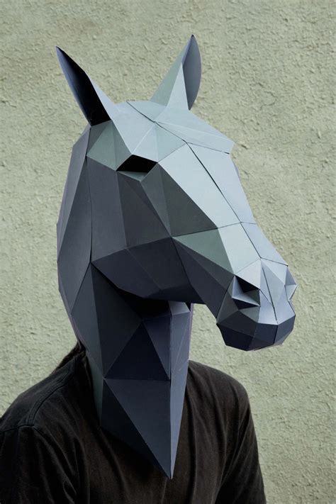 Printable Horse Mask 3d Mask Pattern Low Poly Papercraft Etsy