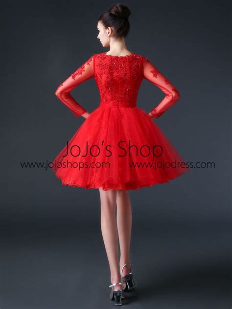 red modest long sleeves short cocktail prom dress cc3001 short red prom dresses short