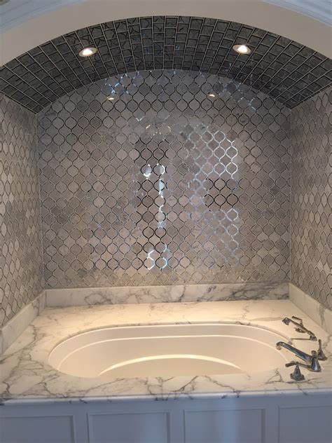 Mirror Bath Niche With Beveled Mirror 3x6 Subway Tiles On