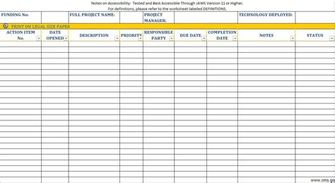 Action Log Template Excel Free Nismainfo
