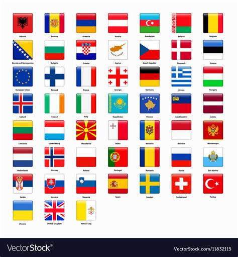 Set Of Flags Of All Countries Of Europe Royalty Free Vector
