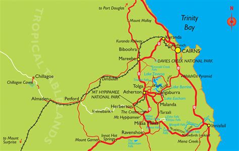 Cairns Region Map Including Atherton Tablelands Queensland Australia