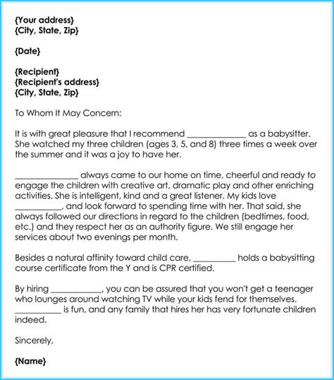 Sample Recommendation Letter For Babysitter