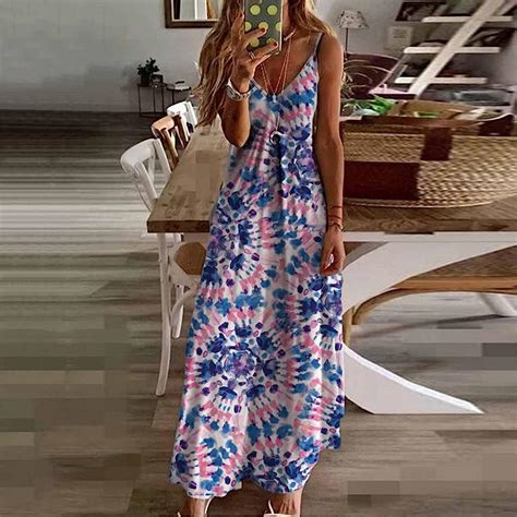 Shenpourtor Dresses For Women Casual Summer Spaghetti Strap Boho