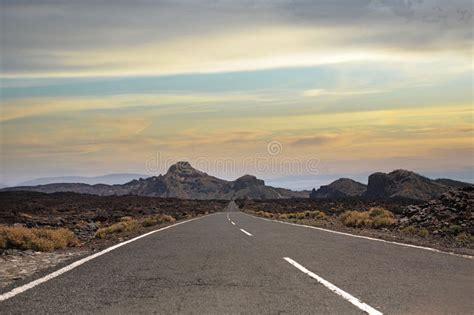View Of The Long Road In The Middle Of The Desert Stock