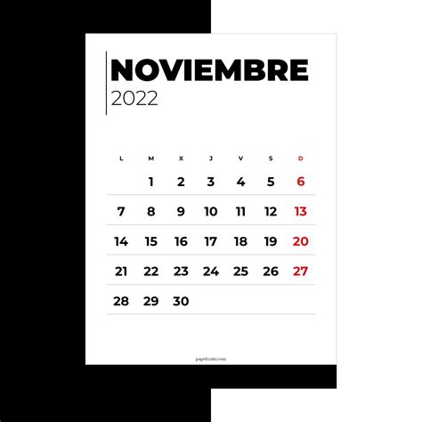 📆 calendario noviembre 2022 para imprimir pdf gratis