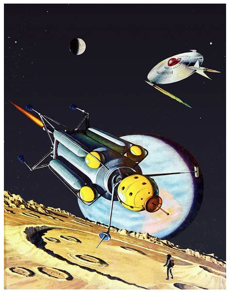 Vintage Space Travel Watercolour Painting By Roger Smith