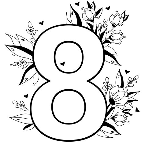 Flower Number Decorative Floral Pattern Numbers Eight Big 8 With