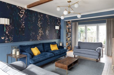 Blue And Gold Living Room Transitional Living Room