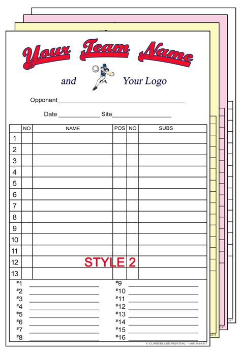 Baseball Softball Line Up Cards Wteam Roster Names Customized 4 Part