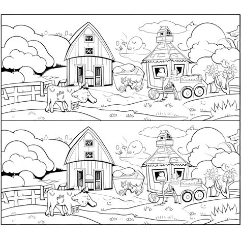 On The Farm Black And White Find Differences Game For Kids Educational