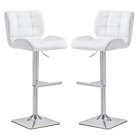 Candid White Faux Leather Bar Stools With Chrome Base In Pair Cheap