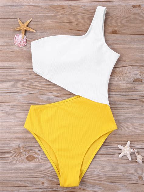 23 Off Cut Out One Shoulder One Piece Swimwear Rosegal