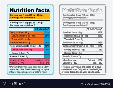 Order to fit some formats the typography may be kerned as much as. Nutrition facts label template Royalty Free Vector Image ...