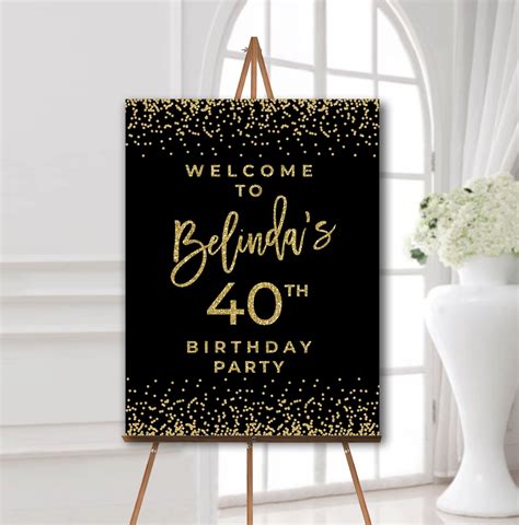 Printable Birthday Welcome Sign Black Gold Birthday Welcome Etsy