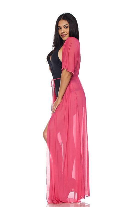 Hot Pink Sheer Mesh Maxi Duster Plus Sizes Available