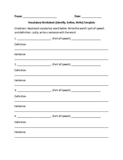 Vocabulary Worksheets Vocabulary Worksheets Template Part 1