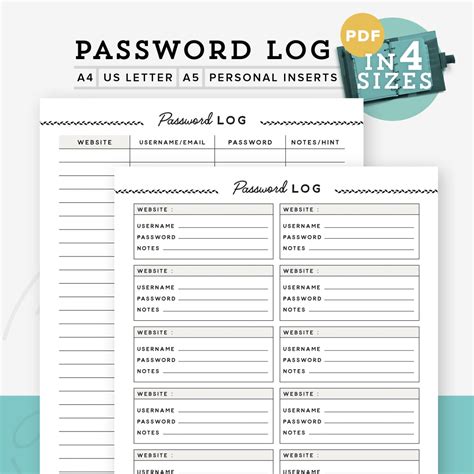 Password Book Printable Printable Password Journal Password