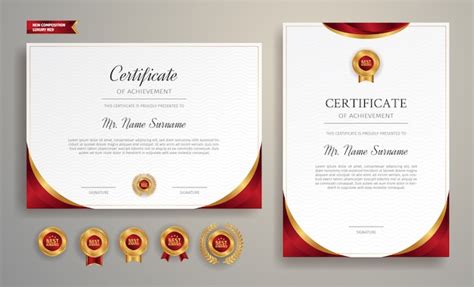 Premium Vector Luxury Gold And Red Certificate With Badge And Border
