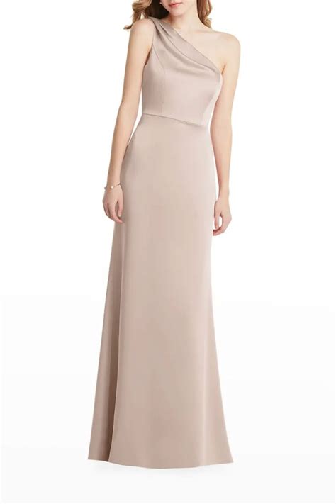 T2g46 Lovely Maddie Shirred One Shoulder Satin Gown Maxi Dress