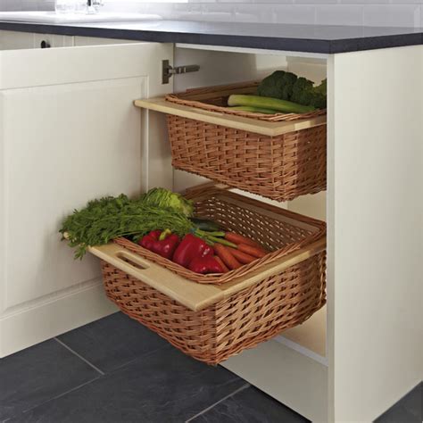 Wicker Kitchen Baskets 500 600 Mm Width Cabinets With Runners And Handle